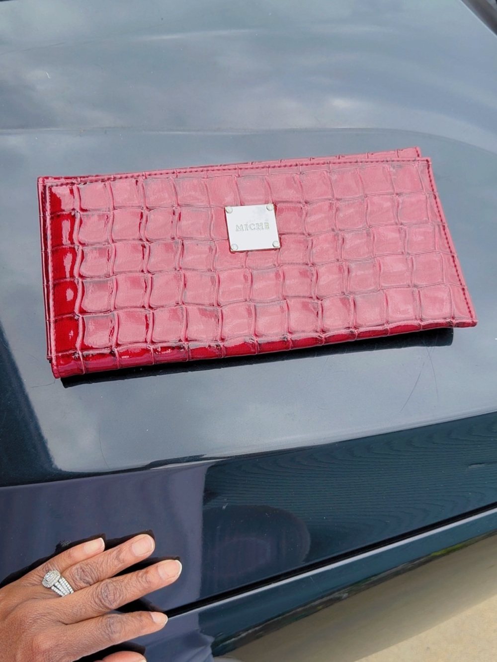 Miche Purple and Red Croc-Embossed Clutches with Animal Print Accent - Picture 8 of 8